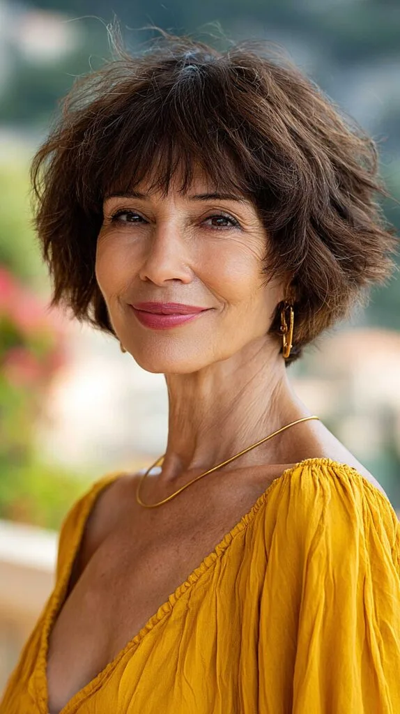 Chocolate Brown Ear-Length Shag with Wispy Fringe and Lived-In Volume