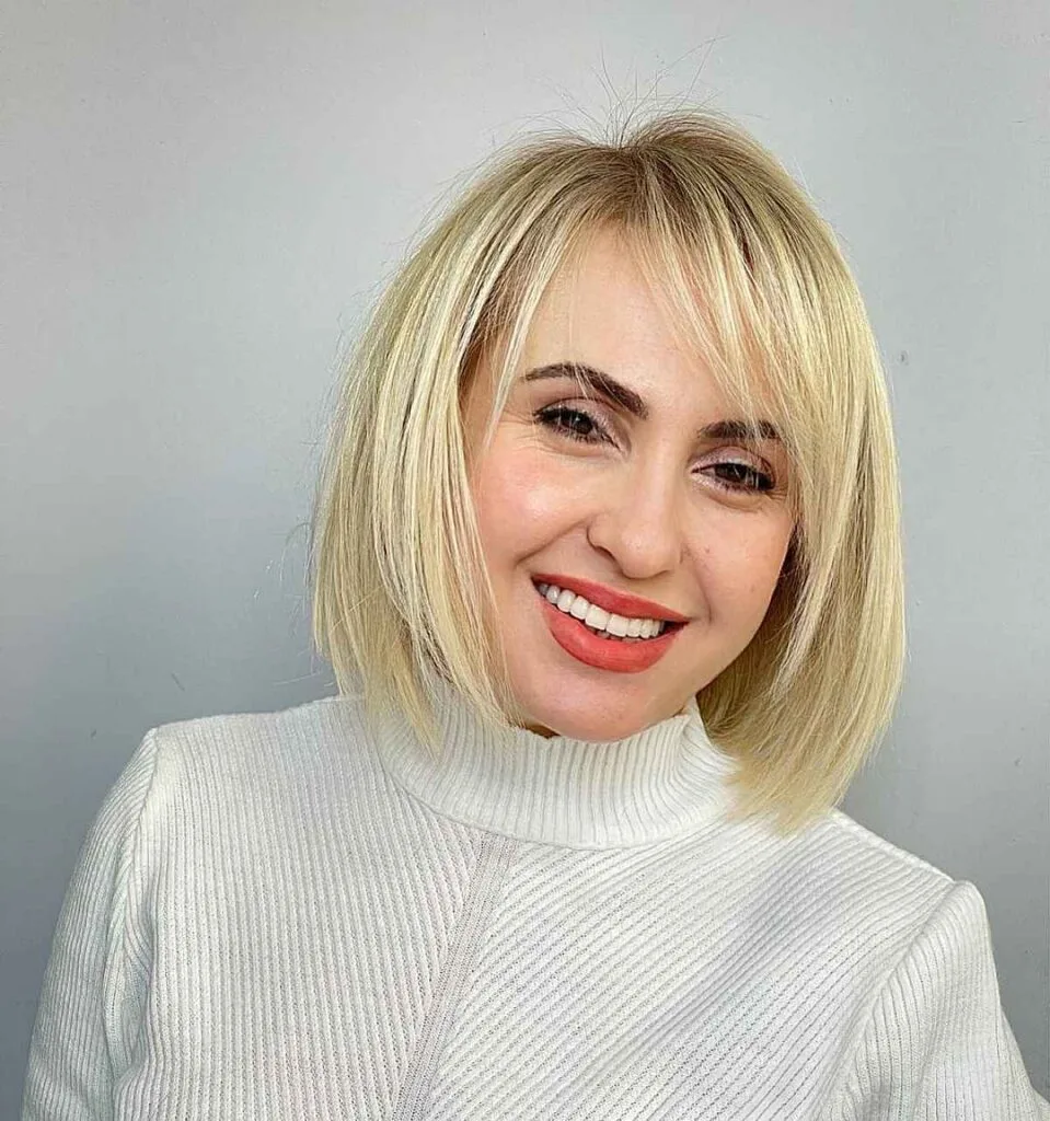 Choppy Layers and Side Bangs on a Bob for Women Over the Age of 40 with Fine Hair
