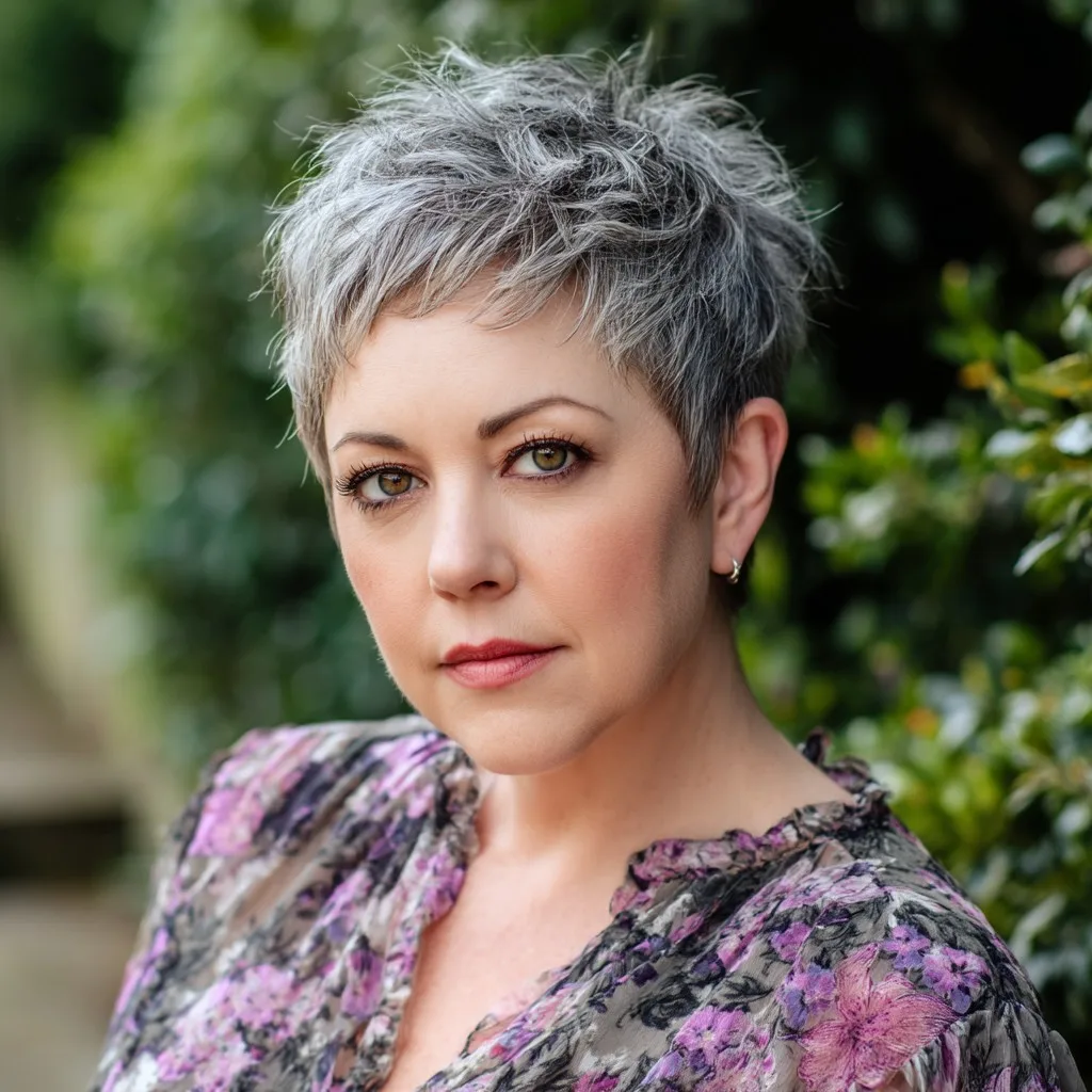 Choppy Silver Pixie with Playful Texture