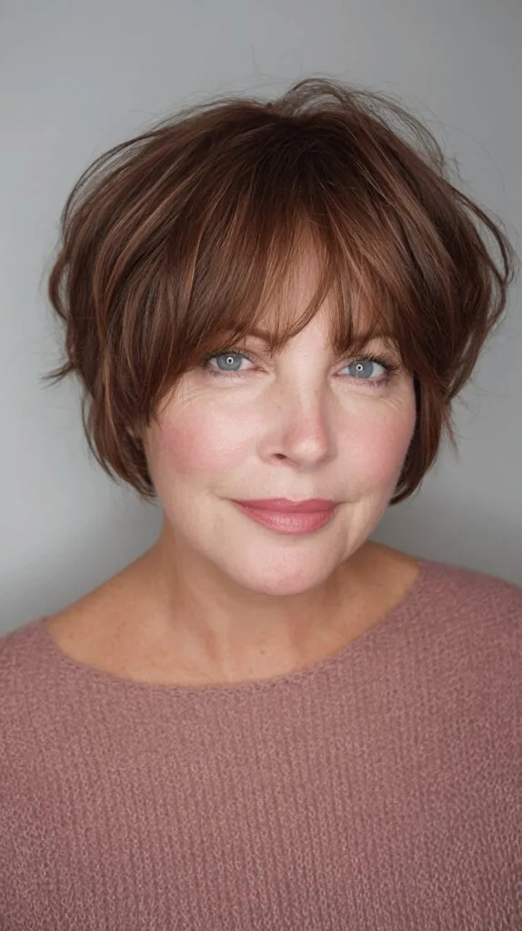Choppy Textured Bob with Long Feathered Bangs