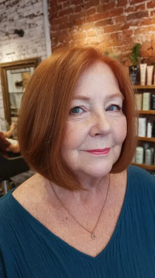 Classic Rounded Red Bob with Subtle Volume