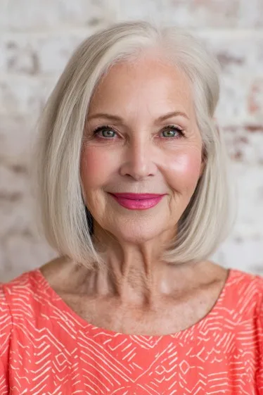 Classic Silver Long Bob with Subtle Textured Ends