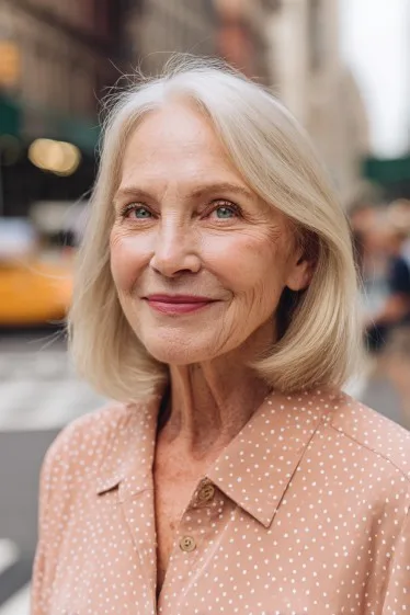 Classic Silvery Long Bob with Soft Waves