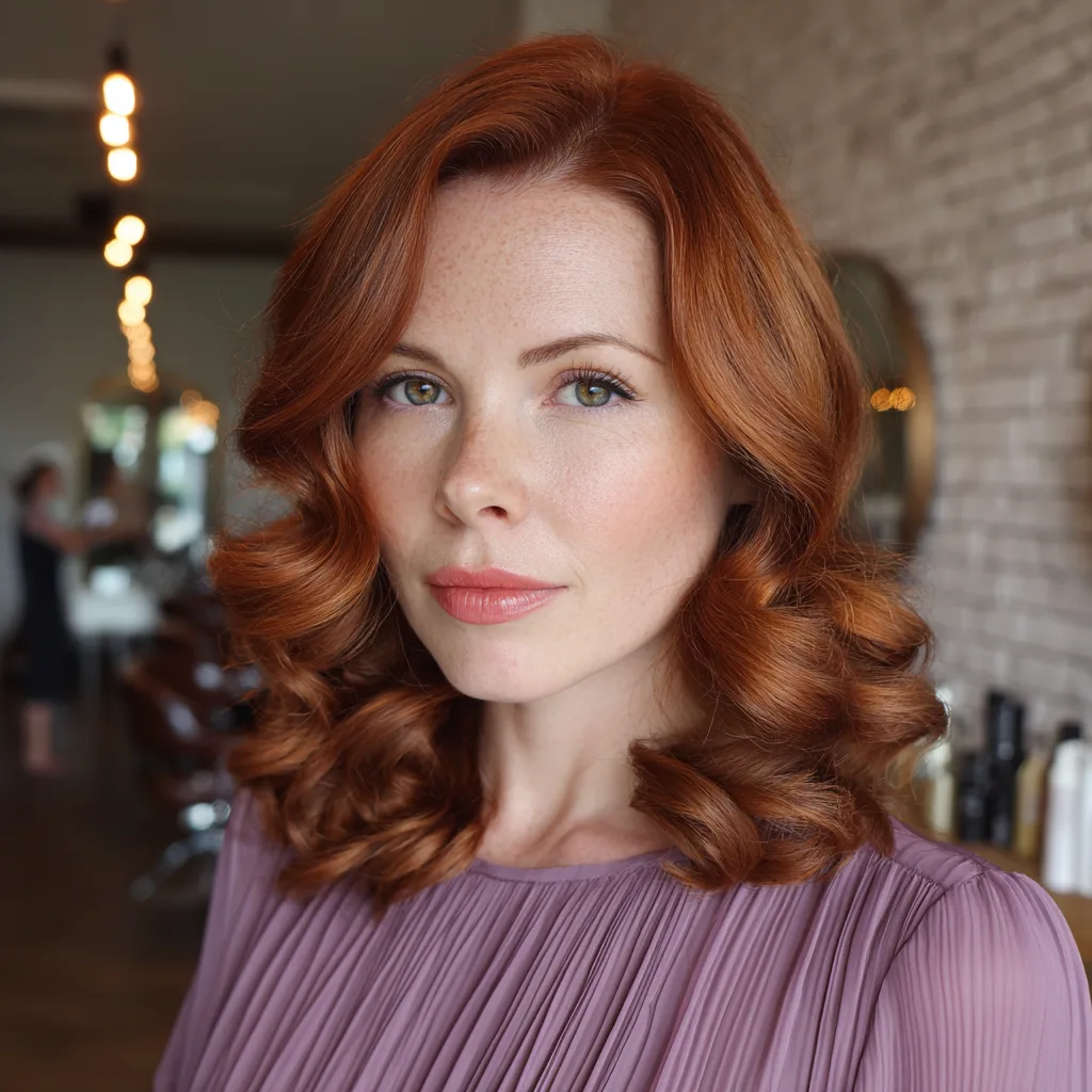 Classic Textured Curls with Rich Auburn Color