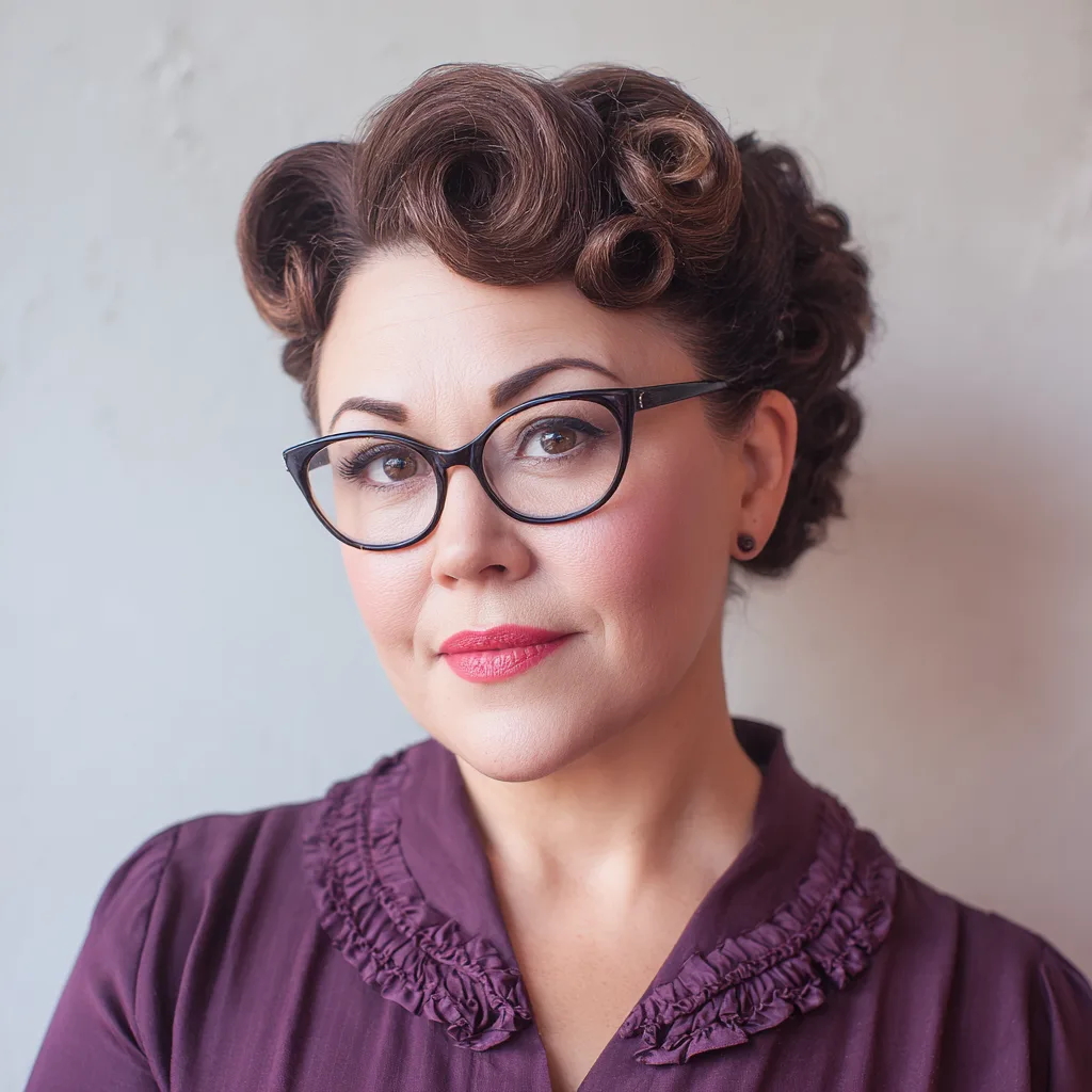 Classic Vintage-Inspired Curled Updo with Defined Swirls