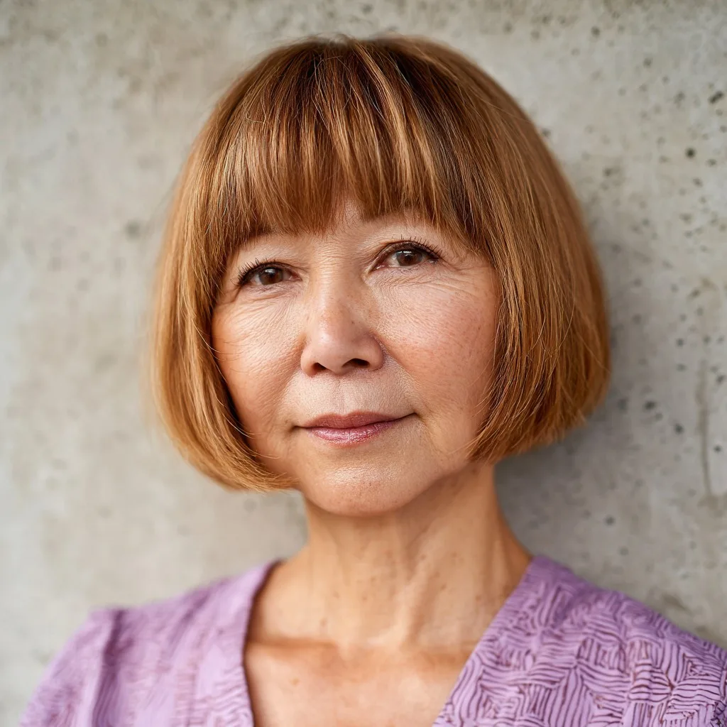 Classic Warm Brown Blunt Bob with Subtle Textured Ends