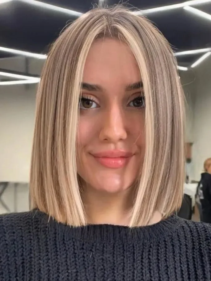 Contemporary Blunt Bob with Bright Blonde Highlights