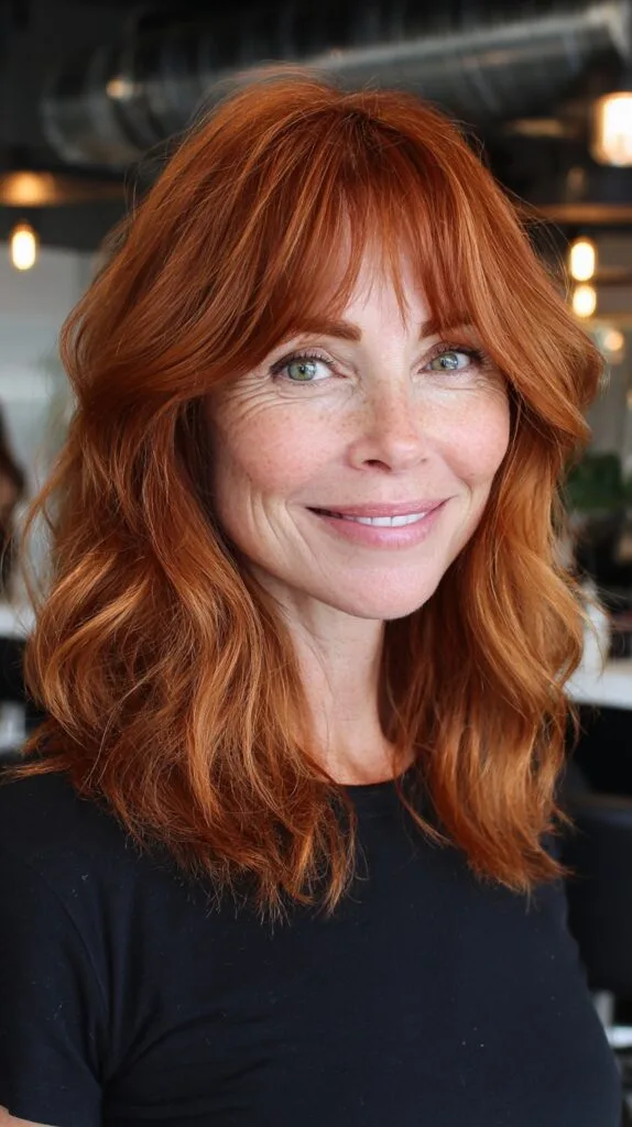 Copper Curtain Fringe with Soft Shoulder-Length Waves