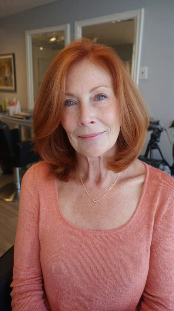 Copper Face-Framing Layered Shoulder-Length Blowout
