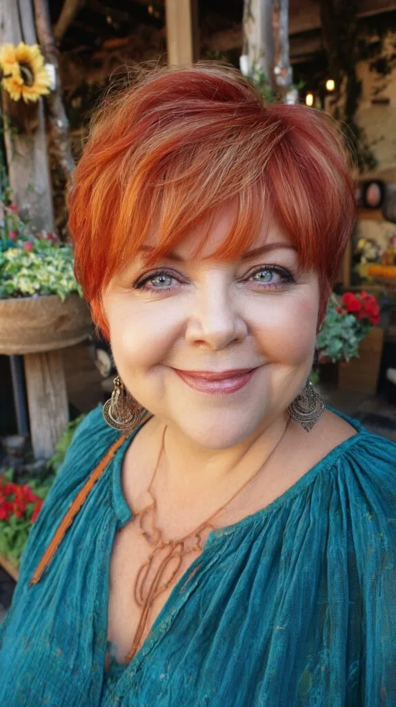 Copper Feathered Pixie with Airy Side-Swept Fringe