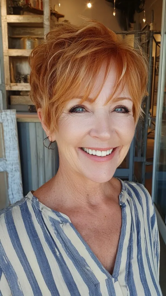 Copper Pixie with Featherlight See-Through Fringe and Sculpted Crown