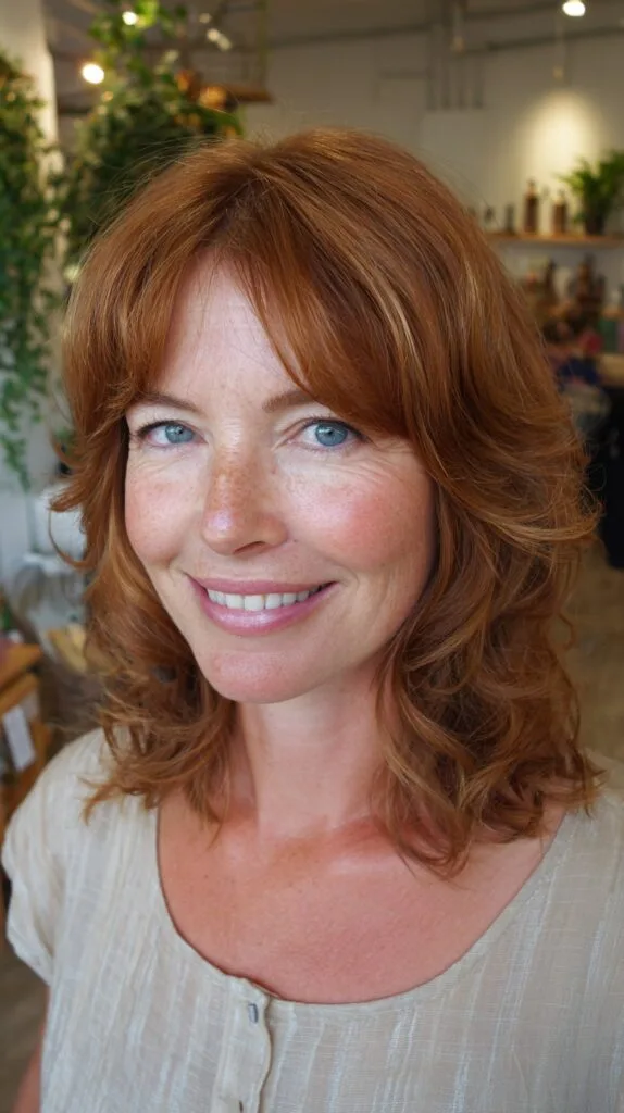 Copper-Red Medium Butterfly Lob with Center-Swept Wispy Fringe
