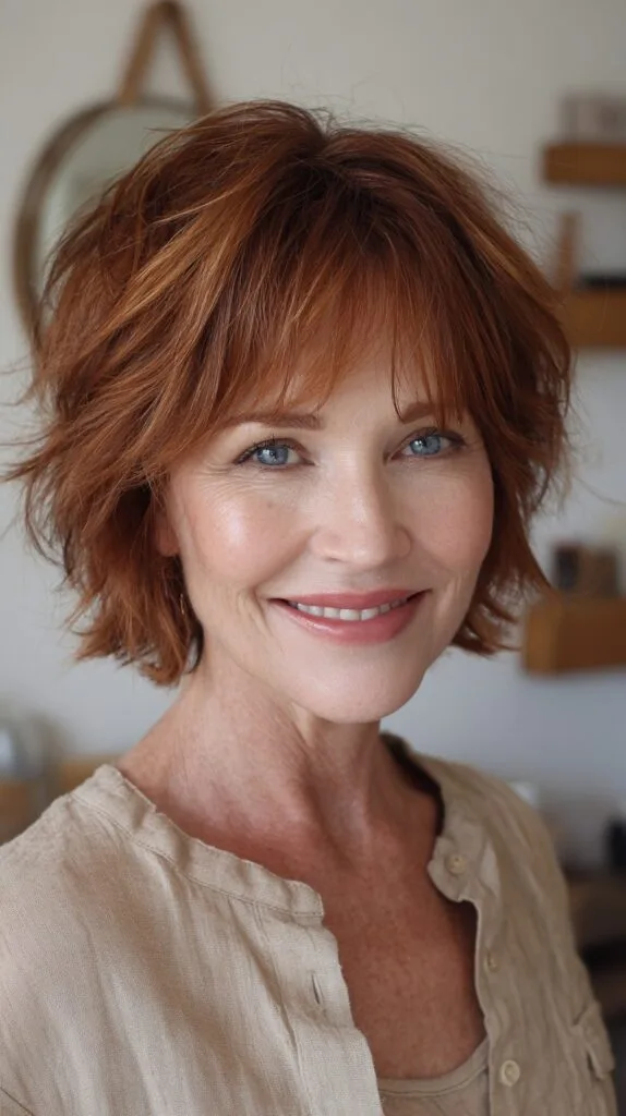 Copper Textured Short Shag with Feathered Micro-Fringe