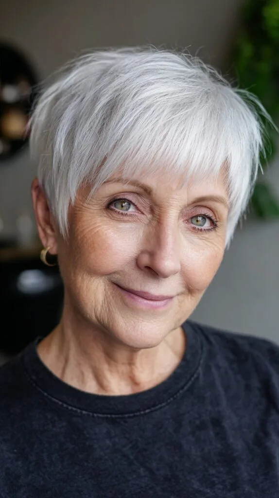 Cropped Silver Pixie with Soft Micro-Bangs