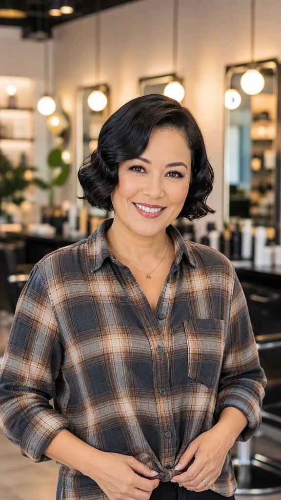 Dark Wavy Bob with Rolled Vintage Ends