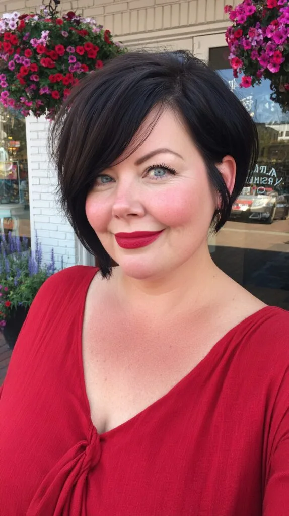 Deep Espresso Asymmetrical Stacked Bob with Long Side Fringe
