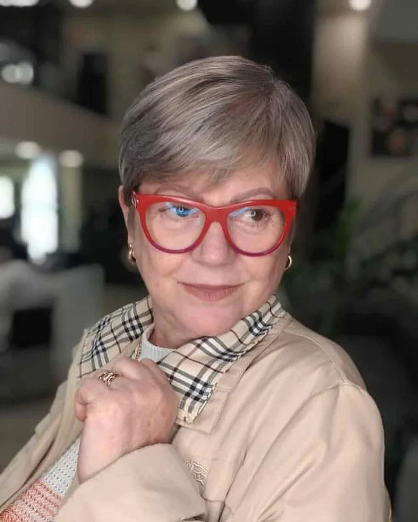Delicately Layered Pixie for an Elderly Woman with Glasses