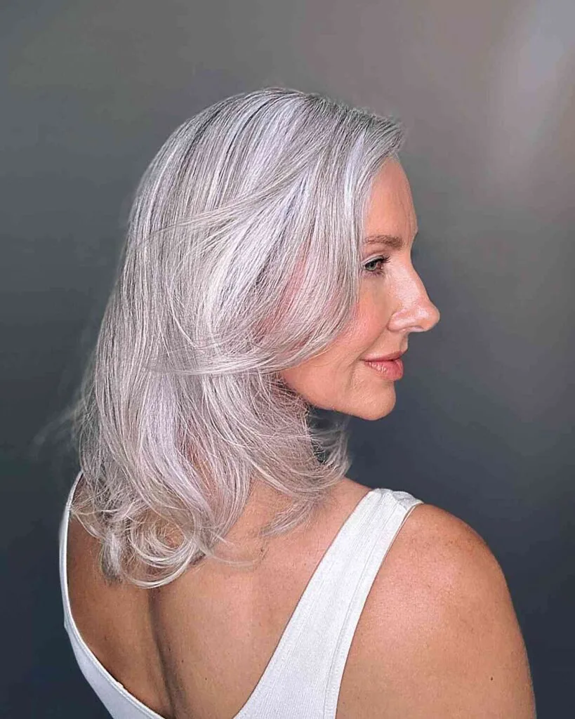Dimensional Light Gray on Shoulder-Grazing Fine Hair for Ladies who are 50