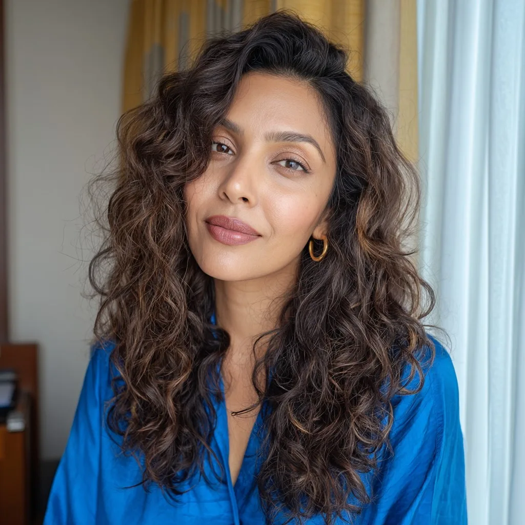 Dynamic Curly Shag with Face-Framing Layers