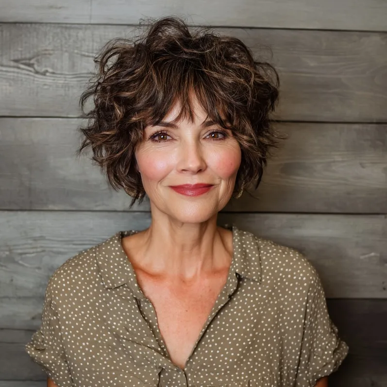 Dynamic Curly Shag with Soft Bangs