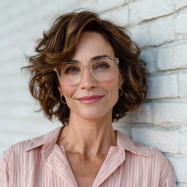 Dynamic Curly Shoulder-Length Cut with Soft Highlights