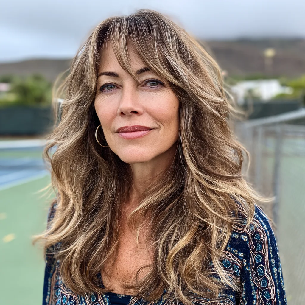 Dynamic Long Layers with Flattering Face-Framing Bangs