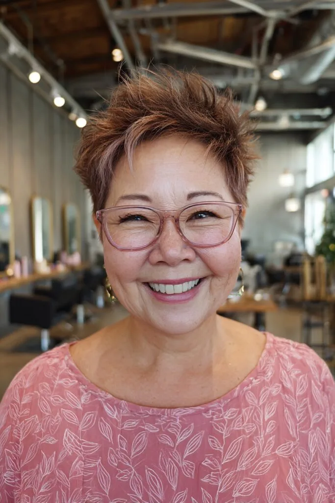 Dynamic Textured Pixie Cut with Light Pink Highlights