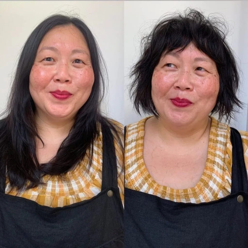 Edgy Layered Short Bob with Bangs Hairstyle for Old Ladies