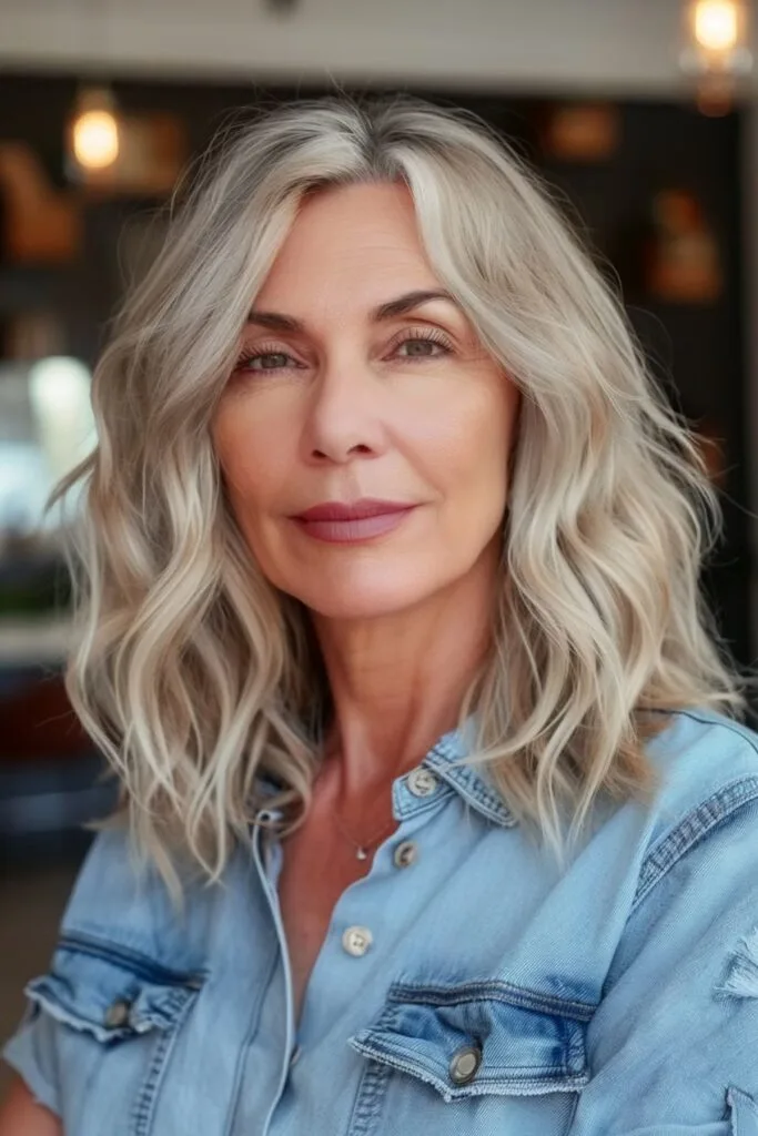 Edgy Lob with Beach Waves for Senior Citizens