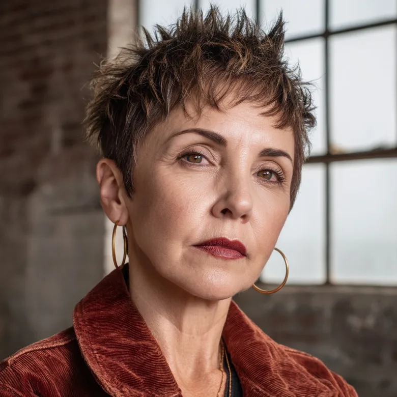 Edgy Short Spiked Cut with Warm Brown Tones