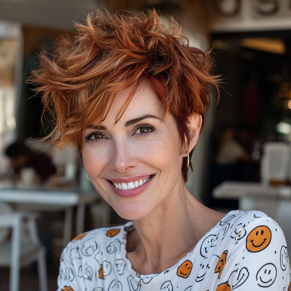 Edgy Textured Copper Pixie with Volume