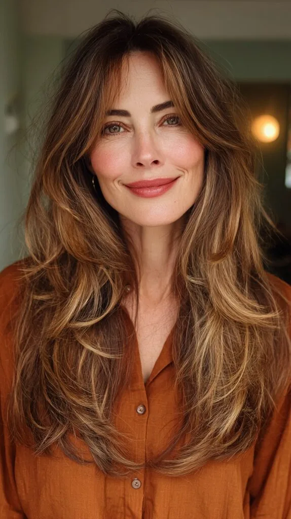 Effortless Chestnut Waves with Soft Balayage Highlights