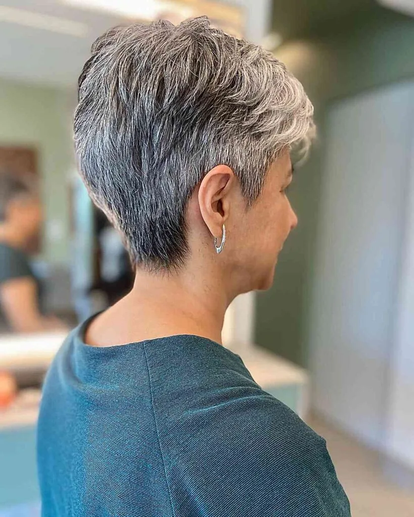 Effortless Salt-and-Pepper Tapered Pixie for Women Over 60 with Finer Locks