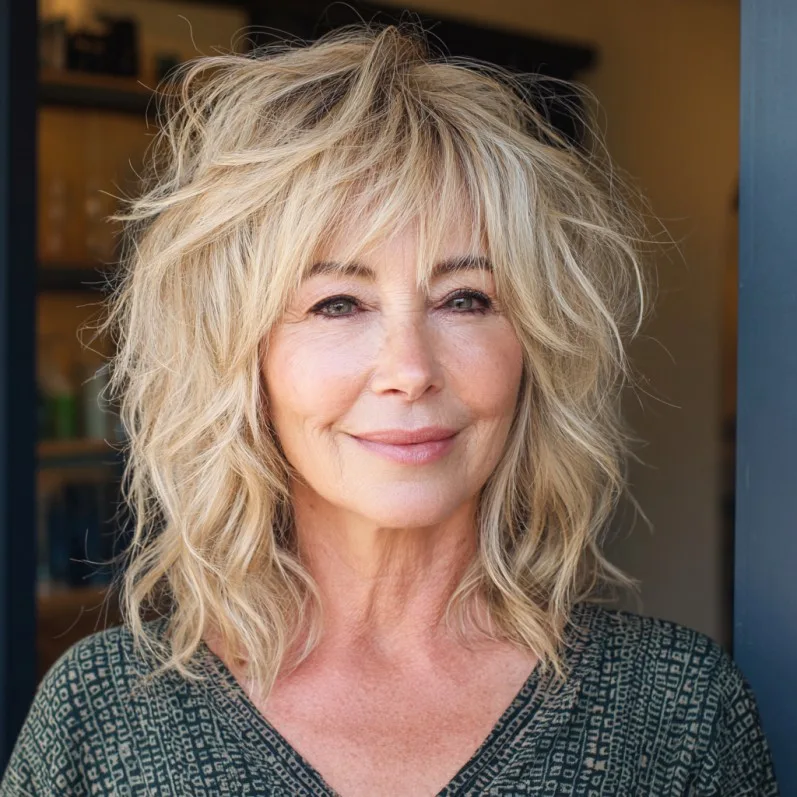 Effortless Textured Long Choppy Bob with Wispy Bangs