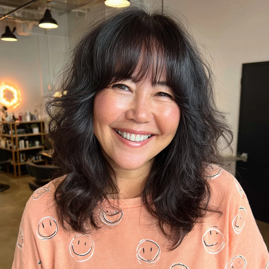 Effortless Wavy Cut with Bold Choppy Bangs