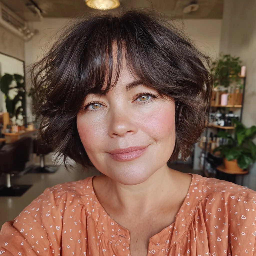 Effortlessly Chic Jaw-Length Bob with Soft Curly Layers