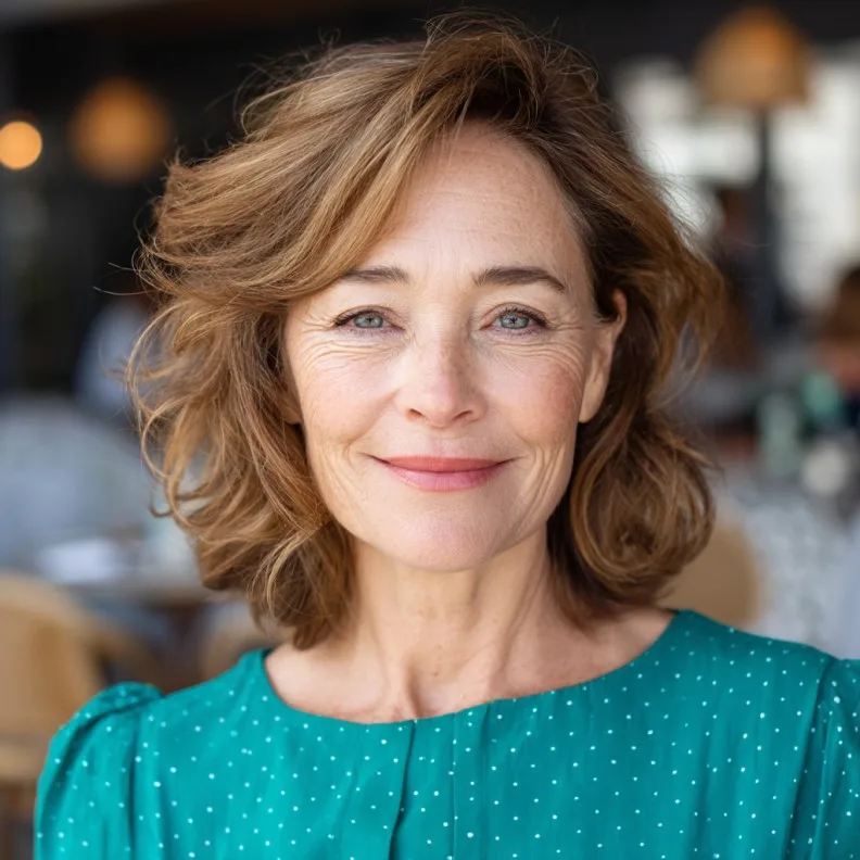 Effortlessly Stylish Wavy Neck-Length Cut for Mature Women