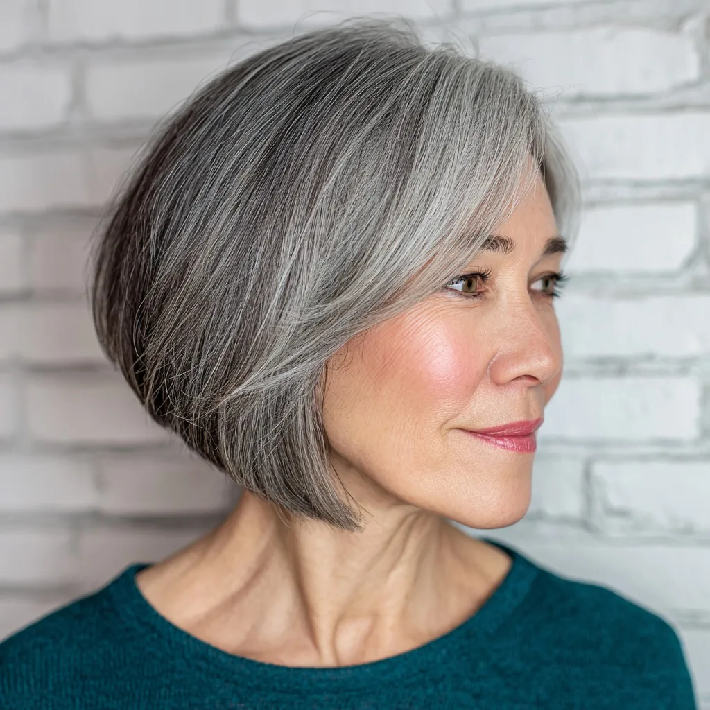 Elegant Angular Gray Bob with Soft Layers