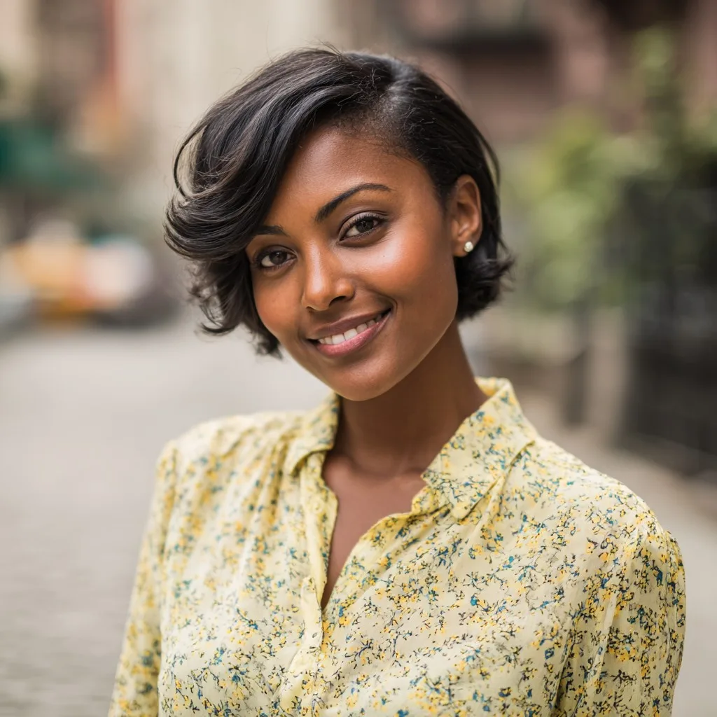 Elegant Curly Bob with Side-Swept Bangs