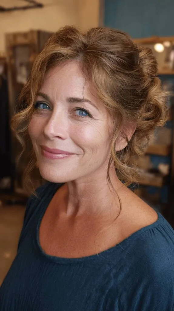 Elegant Curly Updo with Face-Framing Tendrils