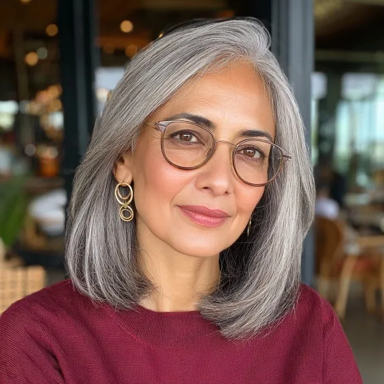 Elegant Grey Lob with Subtle Textured Ends