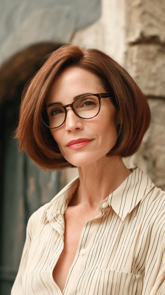 Elegant Rich Mahogany Stacked Bob with Subtle Movement