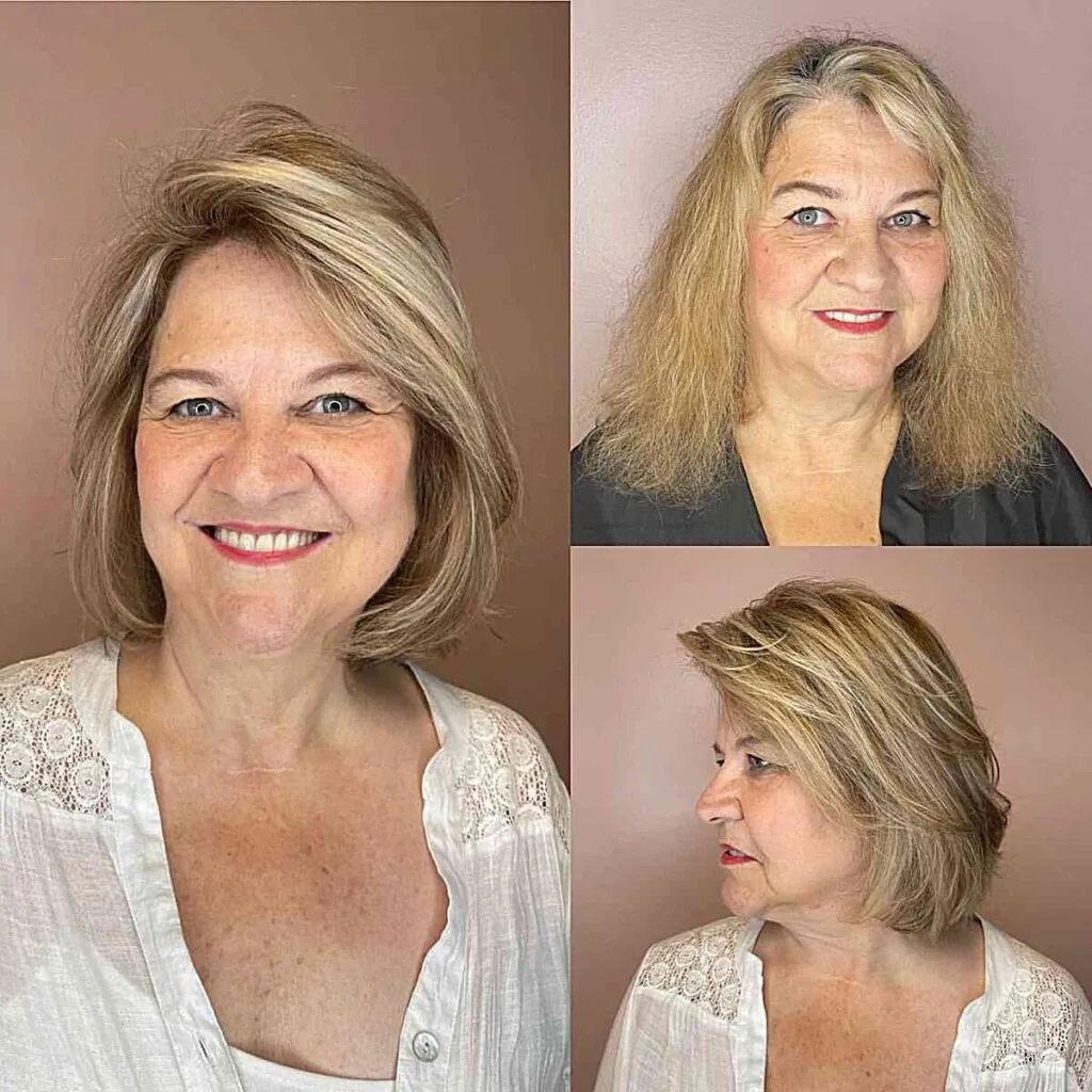 Elegant Side Part Lob with Layers for Overweight Ladies Over 50