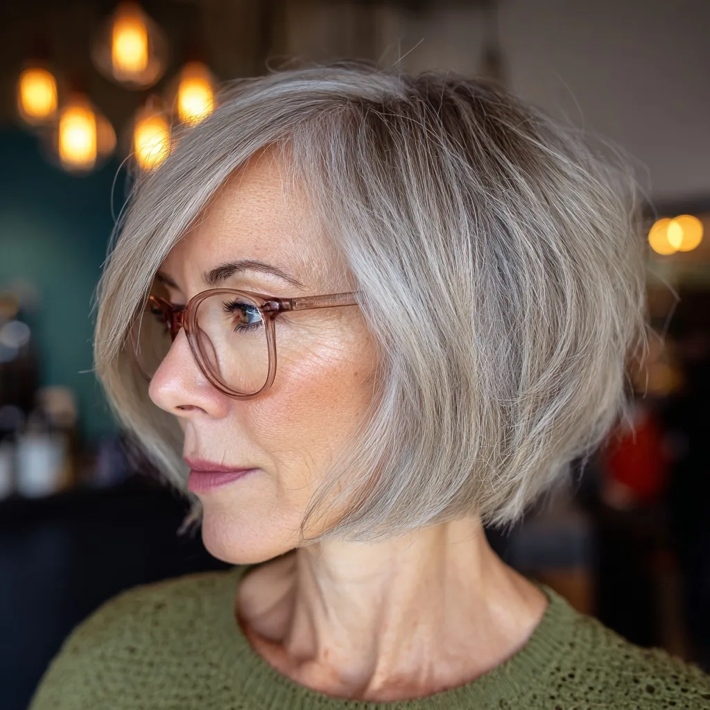 Elegant Silver Angular Bob with Soft Volume