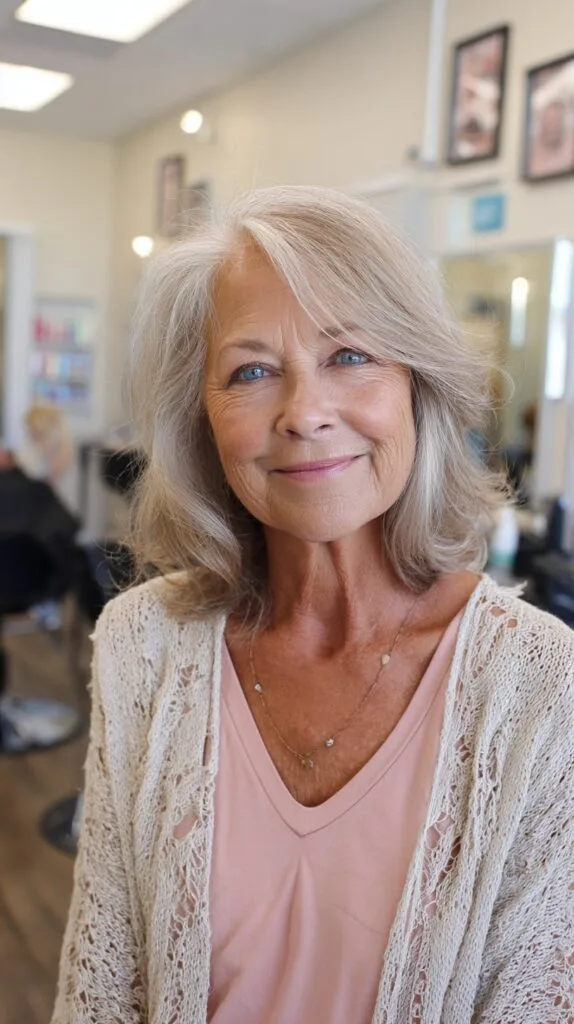 Elegant Silver Blonde Layering for Mature Radiance