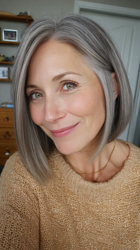 Elegant Silver Blunt Bob with Soft Layers