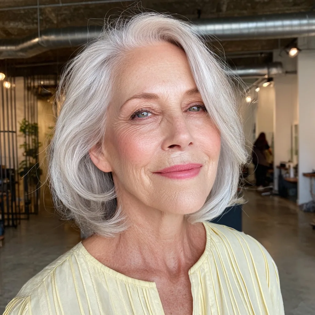 Elegant Silver Blunt Bob with Soft Waves