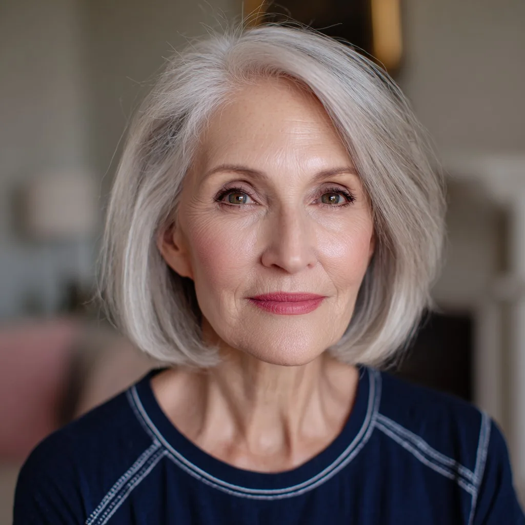Elegant Silver Bob with Soft Layers