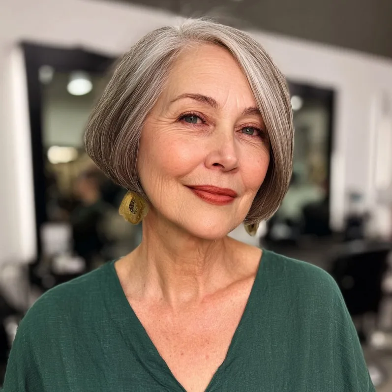 Elegant Silver Bob with Softly Curved Ends