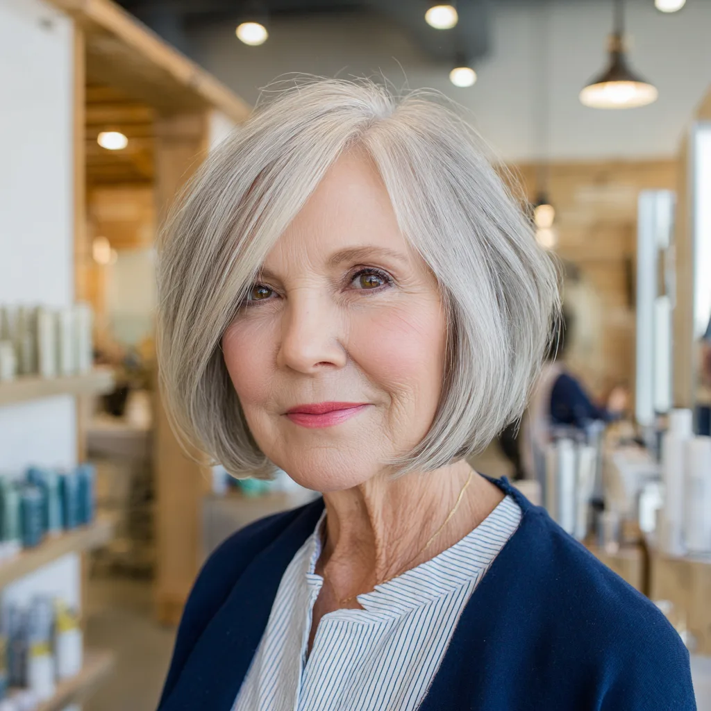 Elegant Silver Layered Bob with Soft Waves